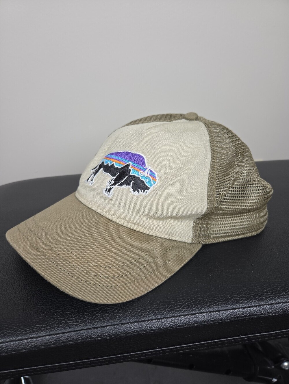 Patagonia Fitz Roy Bison Trucker Hat Cap Tan Khaki Mesh Snapback OSFA